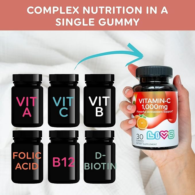 Vitamin C 1000mg Gummies for Kids & Adults | antioxidants & Immune Support Supplement | Hair, Skin and Nails Vitamins for Women & Men | Vegen & Free from GMO & Gluten - 1000mg VIT C/Dose - 60 ct
