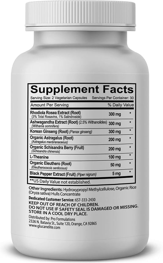 Adaptogen Elite - Synergistic Blend - 60 vcaps - Balances Cortisol & Natural Energy - Enhanced with Rhodiola, Ashwagandha, Astragalus, Schisandra, Eleuthero, L-Theanine