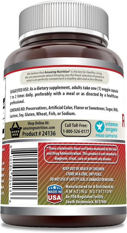 Amazing Formulas Red Yeast Rice 600 Mg Plus Co Q-10 50 Mg 120 Vegetarian Capsules