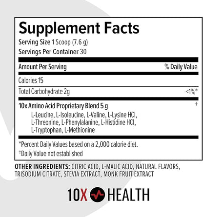 10X Health Amino Blend Pre Workout Powder for Men - Tropical Orange Flavor - EAA & BCAA Powder Amino Acids Supplement for Energy, Muscle Strength & Performance – Pre and Post Workout - 30 Servings