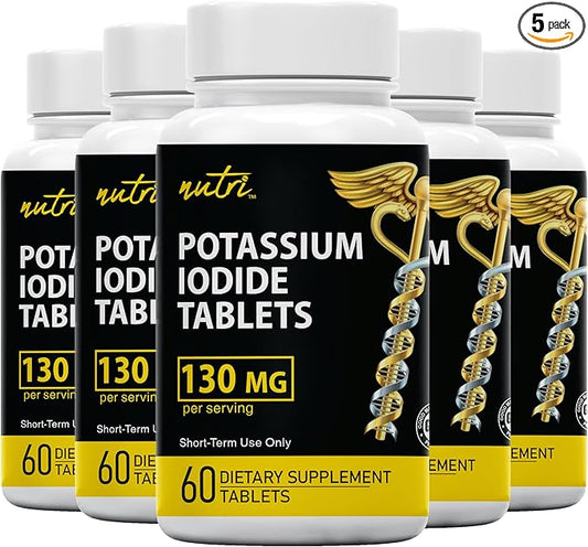 Nature's Fusions Potassium Iodide Tablets, Pack of 5-130mg - 300 Tablets EXP 10/2032 - YODO Naciente - KI Pills - Yoduro de Potasio