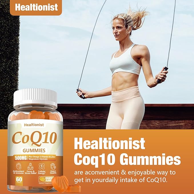 2 Pack 500MG Coq10 Gummies - 3X Better Absorption, Plus Omega-3, Magnesium, Vitamin B3 & Zinc - Coenzyme Q10 Supplements for Heart Health, Cellular Energy & Antioxidant, Vegan, 120 Counts