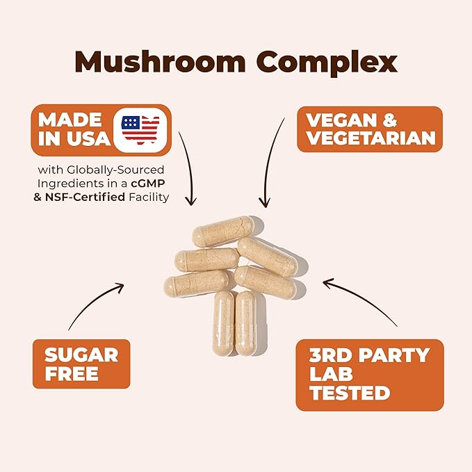 7-in-1 Mushroom Powder Supplement - Organic Lions Mane Powder, Reishi Mushroom, Cordyceps, Chaga. Mushroom Complex Capsules for Memory, Focus, Immune Support & Energy. 60 Turkey Tail Mushroom Capsules