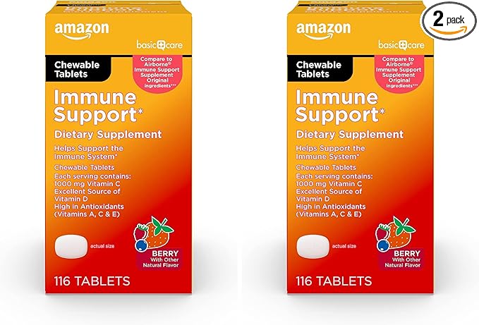 Amazon Basic Care Immune Support Berry Chew Tablets, 116 Count (Pack of 2)