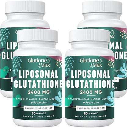 8-in-1 Liposomal Glutathione 2400 MG, High Absorption Antioxidant Formula – with Hyaluronic Acid, Alpha-Lipoic Acid, Resveratrol - Skin, Liver Detox & Immune System, 240 Softgels