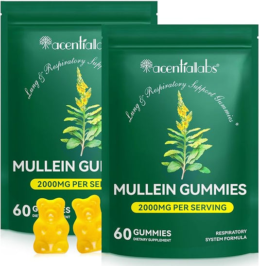2 Pack Mullein Gummies for Lung Detox, Mullein Herbal Supplement, 2000mg Mullein Leaf Extract for Respiratory & Digestive & Immune Support