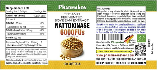 PHARMAKON Natural Nattokinase Organic Fermented Soybean Extract, 6000 FUs per Serving