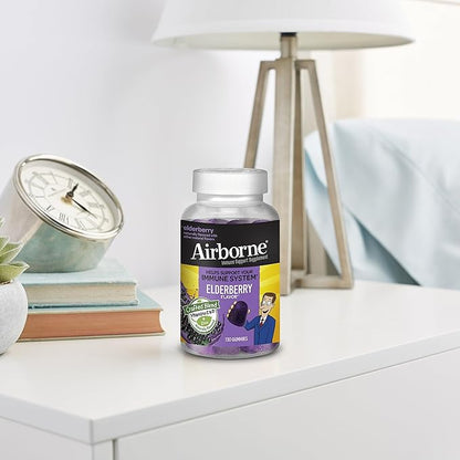 Airborne Elderberry + Zinc & Vitamin C Gummies for Adults, Immune Support with Antioxidants Vitamins C, D & E, 130 Count, Elderberry Flavor