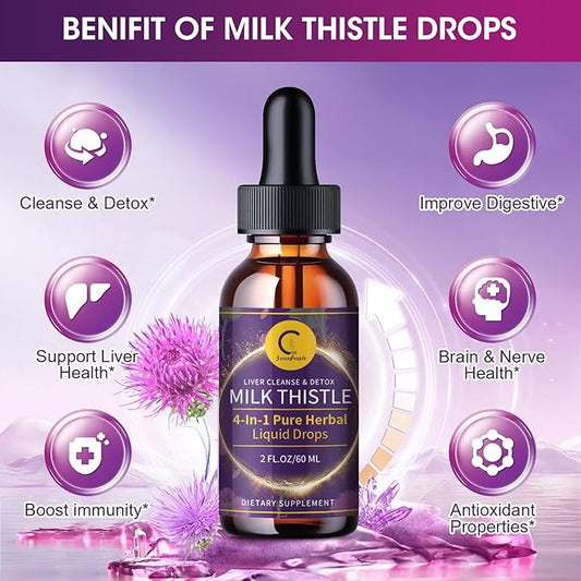 (2 Pack) Milk Thistle Liquid Drops for Liver Cleanse Detox & Repair, Milk Thistle Supplement with Dandelion Root, Artichoke & Turmeric for Liver Support and Immune Health, Vegan, Non-GMO, 4 FL OZ