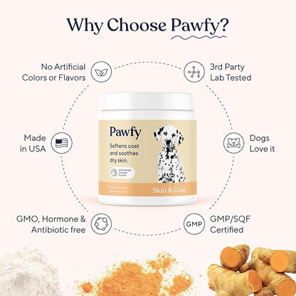 Pawfy Skin & Coat with Salmon Oil - Dog Allergy Relief Chews | Advanced Licking Paws Comfort | Dog Itching Skin Relief & Seasonal Allergies Support - Immune Support & Coat Defense | 30 Chews (Bacon)