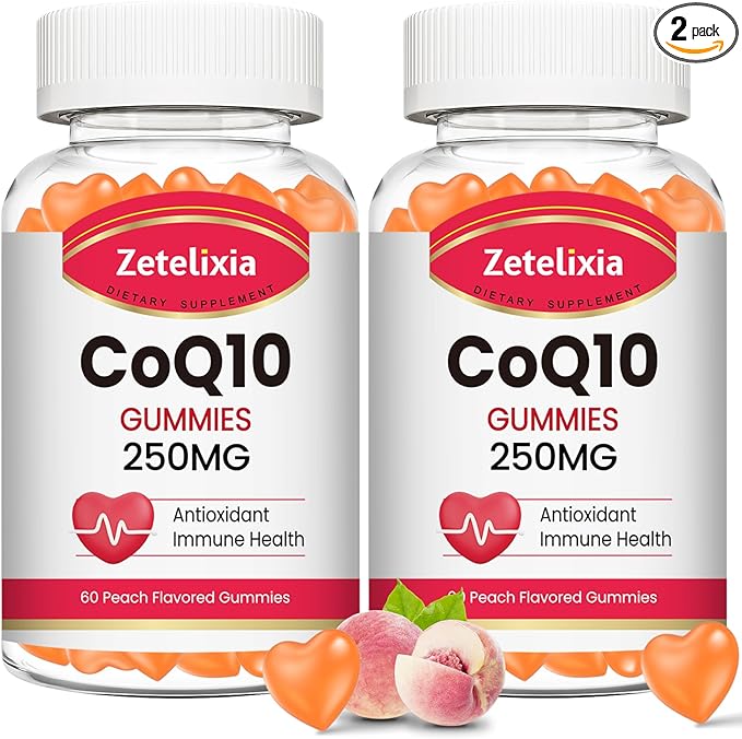 2 Pack CoQ10 Gummies, 5X Better Absorption Coenzyme Q10 for Cellular Energy and Antioxidant Support, 120 Peach Gummies