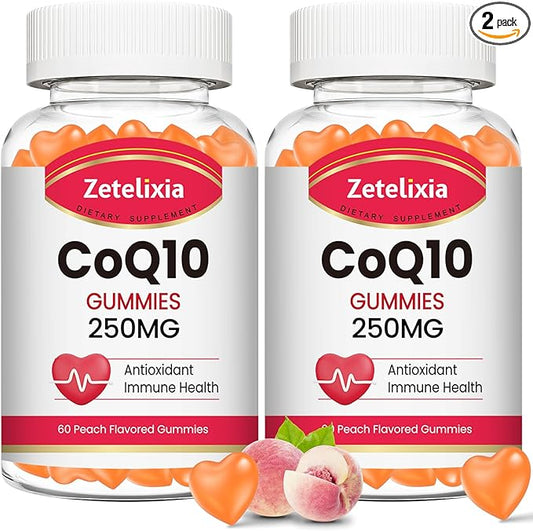 2 Pack CoQ10 Gummies, 5X Better Absorption Coenzyme Q10 for Cellular Energy and Antioxidant Support, 120 Peach Gummies