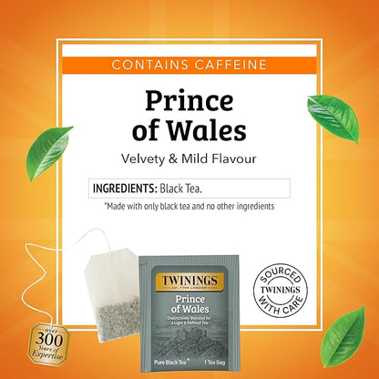 Twinings Prince of Wales Black Tea Individually Wrapped Bags, 20 Count (Pack of 1), Velvety Smooth & Mild, Caffeinated, Enjoy Hot or Iced, 20 Teabags