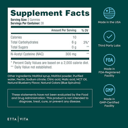 World's First Sugar-Free NAC Gummies, N-Acetyl Cysteine Supplement (MCT-Oil Coated for Absorption) NAC Supplement for Respiratory Health, Liver Detox & Cleanse, Kidney, Antioxidant Support, Vegan 60ct