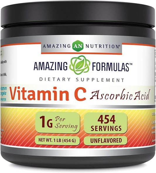 Amazing Formulas Vitamin C Powder Supplement | Unflavored Ascorbic Acid 1 Gram per Serving | 454 Servings per Container | Non-GMO | Gluten-Free | Made in USA