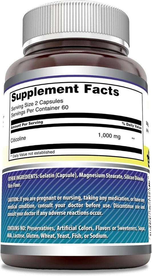 Amazing Formulas Citicoline Supplement | 1000 Mg per Serving | 120 Capsules | Non-GMO | Gluten-Free | Made in USA