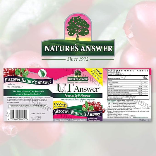 Nature's Answer UT Answer with D-Mannose 1955mg 90-Count | Urinary Tract & Bladder Support | Natural Detox | Gluten-Free, Vegan, Kosher | Single Count