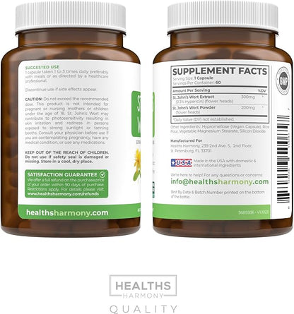 St John's Wort Capsules - Powerful & Potent Saint John's Wort Extract & Whole Herb Complex Standardized to 900mcg Hypericin for Balancing Daily Mood Support - Vegan Non-GMO & Lab Verified (60 Caps)