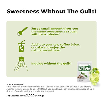 Viccoky Organic Stevia Powder 3oz (86g), Pure Stevia Extract Powder, Sugar-Free & 0 Calories, No Additives, Sugar Substitute, Natural Sweetener