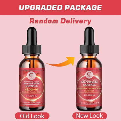 Triple Magnesium Complex Liquid Drops - Magnesium Glycinate Liquid Drops, Taurate & Citrate with L-theanine, Vitamin B6 for Sleep, Muscle, Immune Health, Vegan, Non-GMO, Strawberry Flavor, 2 Fl OZ
