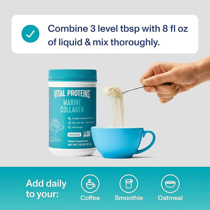 Vital Proteins Marine Collagen Peptides Powder Supplement for Skin Hair Nail Joint - Hydrolyzed Collagen - 12g per Serving - 7.8 oz Canister