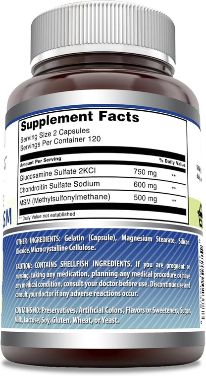 Amazing Formulas Glucosamine Chondroitin & MSM Supplement | 1850 Mg per Serving | 240 Capsules | Non-GMO | Gluten-Free | Made in USA