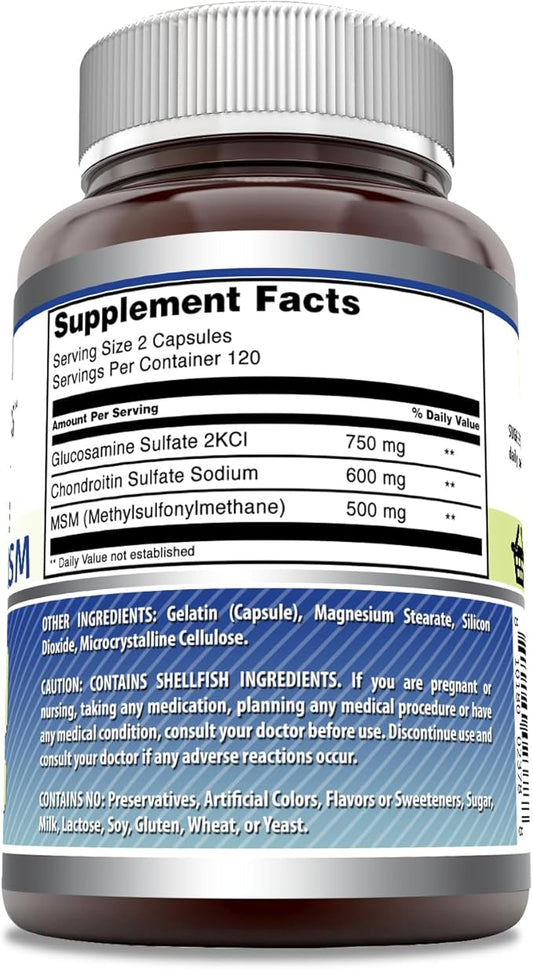 Amazing Formulas Glucosamine Chondroitin & MSM Supplement | 1850 Mg per Serving | 240 Capsules | Non-GMO | Gluten-Free | Made in USA