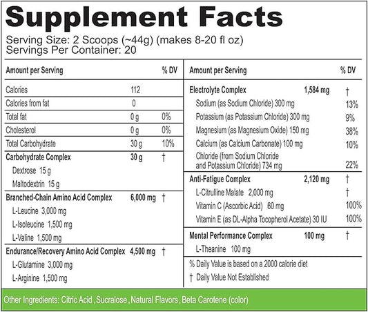 3-in-1 Endurance and Recovery, Hydration, BCAA, Electrolyte Enhanced Drink (Lemon Lime)