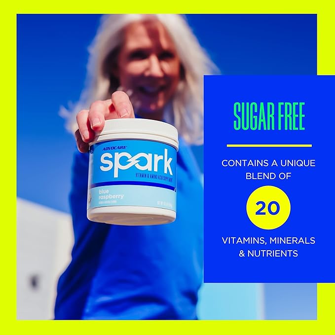 AdvoCare Spark Vitamin & Amino Acid Supplement - Focus & Energy Drink Powder Mix with Vitamin A, B-6, C & E - Also Includes L-Carnitine & L-Tyrosine - Blue Raspberry - 10.5 oz