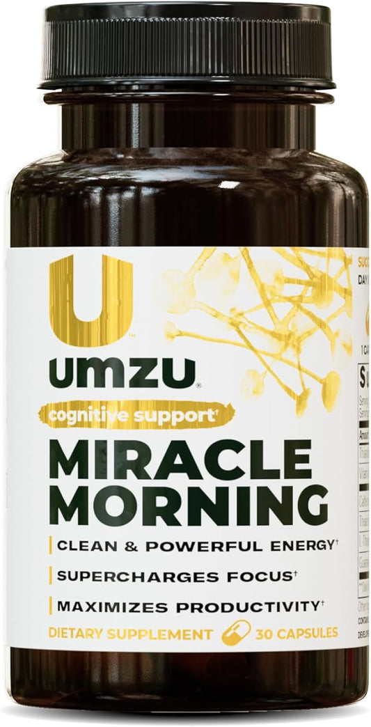 UMZU Miracle Morning Energy Supplement with Caffeine & Energy Enhancers | 150mg of Caffeine Supports All Day Focus, Productivity & Mood (30 Day Supply | 30 Capsules)