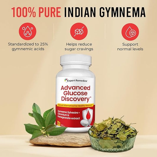 Advanced Glucose Discovery for Sugar Watchers, with Gymnema Sylvestre, Patented Pomegranate Supplement, Crominex 3+, for Glucose Metabolism Wellness - All Natural, Non-GMO - 90 Vegan Capsules