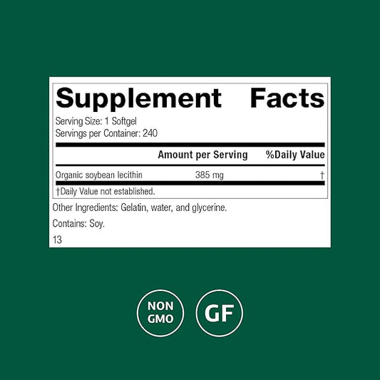Standard Process Soybean Lecithin - Brain Health Support Supplement - Nutritional Whole Food-Based Supplement with Essential Fatty Acids from Soybean Lecithin - 240 Softgels