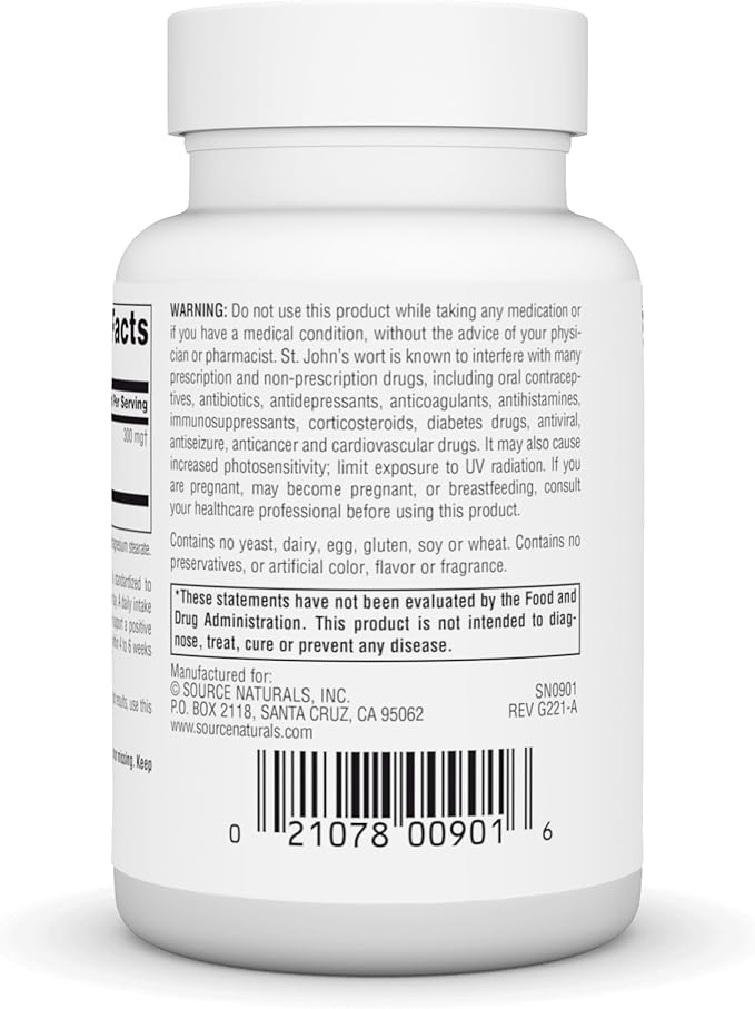 Source Naturals St John's Wort Extract 300 mg Supports A Positive Mental Outlook - 120 Capsules