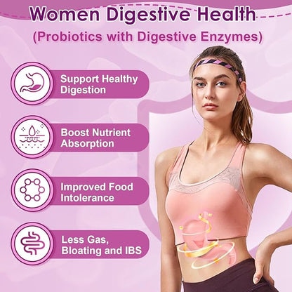 NATURE TARGET Probiotics for Women, 100 Billion CFUs Probiotic with Digestive Enzymes & Prebiotics, Vaginal Probiotics with Cranberry for Urinary Tract Health, pH Balance, 180 Veggie Capsules