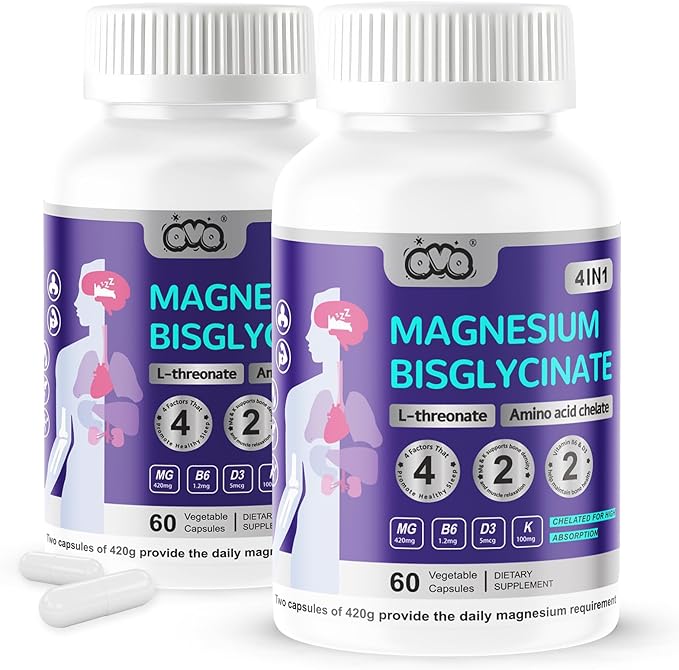 420 Mg Magnesium Bisglycinate L-Threonate Amino Acid Chelated Supplement with Vitamin and Potassium High Absorption Formula for Muscle Relaxation Bone & Joint Support Magnesium Complex Capsules (120)