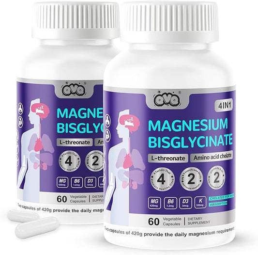 420 Mg Magnesium Bisglycinate L-Threonate Amino Acid Chelated Supplement with Vitamin and Potassium High Absorption Formula for Muscle Relaxation Bone & Joint Support Magnesium Complex Capsules (120)