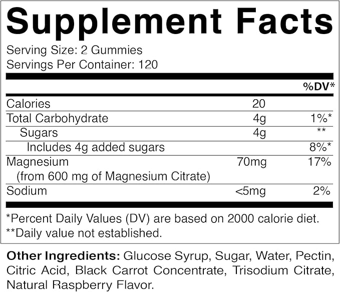 Vitamatic Magnesium Citrate Gummies 600mg per Serving - 240 Vegan Gummies - Natural Raspberry Flavor - High Absorption Magnesium Supplement - Supports Nerve, Bone and Muscle Health