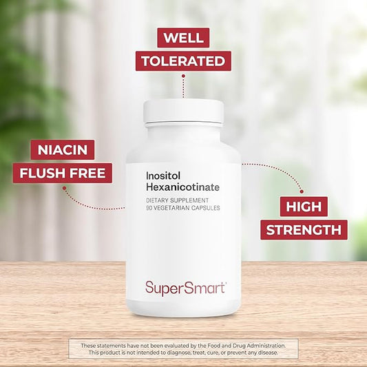 Supersmart - Inositol Hexanicotinate 1500mg per Day (High Strength Niacin Flush Free) - Improved Vitamin B3 Supplement | Non-GMO & Gluten Free - 90 Vegetarian Capsules