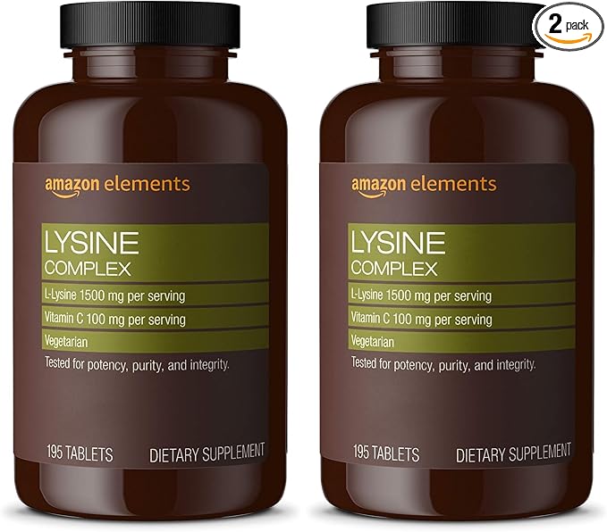 Amazon Elements Lysine Complex with Vitamin C for Immune Health Support, Vegetarian, 65 Servings, 195 Count (Packaging May Vary) (Pack of 2)