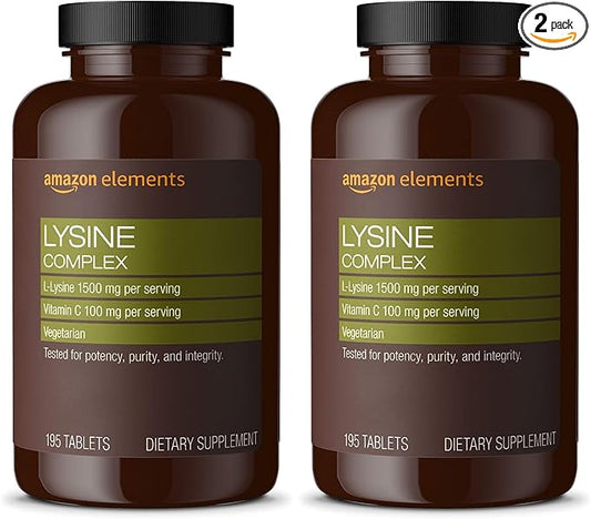 Amazon Elements Lysine Complex with Vitamin C for Immune Health Support, Vegetarian, 65 Servings, 195 Count (Packaging May Vary) (Pack of 2)