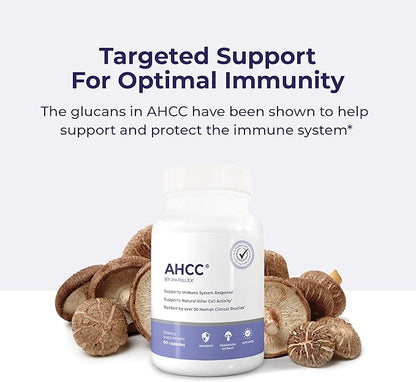 AHCC Supplement - Maximum Strength - Natural Immune Support Extract - Maintains Natural Killer Cell Activity - 20+ Human Research Studies - 60 Veggie Capsules (1 Pack)