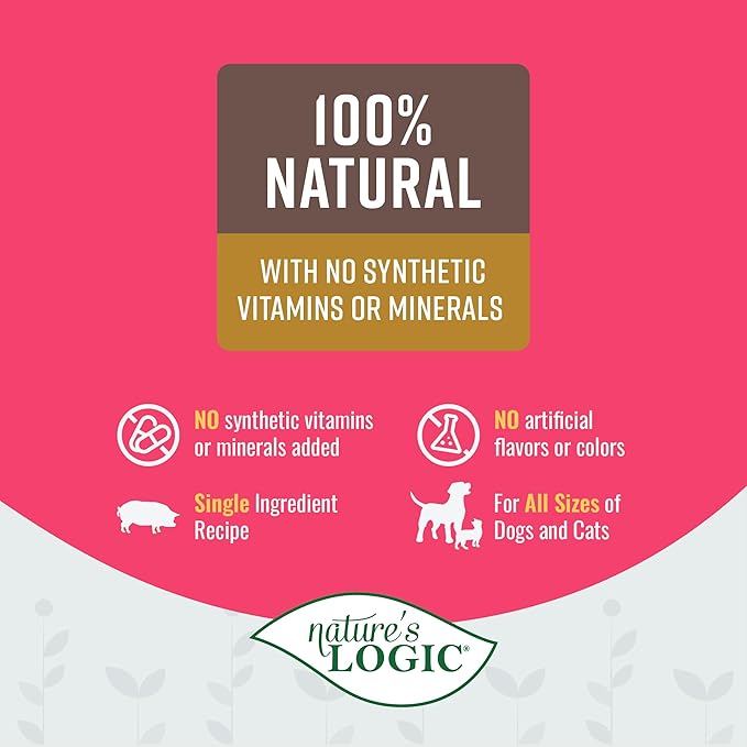 Nature's Logic Dehydrated Bone Broth Powder - 100% Natural Dog & Cat Topper - Rich in Glucosamine & Chondroitin - Boosts Immune System - Gluten-Free, No Synthetic Ingredients – Pork, 6oz