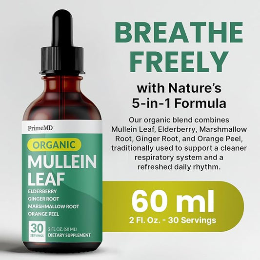 5-in-1 Mullein Drops for Lungs and Bronchial - Respiratory Lung Health Support with Mullen Leaf Extract for Lungs - Mullein Tincture with Elderberry, Echinacea and Ginger Root (60 Servings) (2-pack)