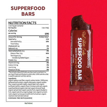 Paleovalley Superfood Bars – Red Velvet– 10 Pack – 9g Protein per Bar – Gluten-Free, Grain-Free, Paleo, Non-GMO – On-the-Go Snack