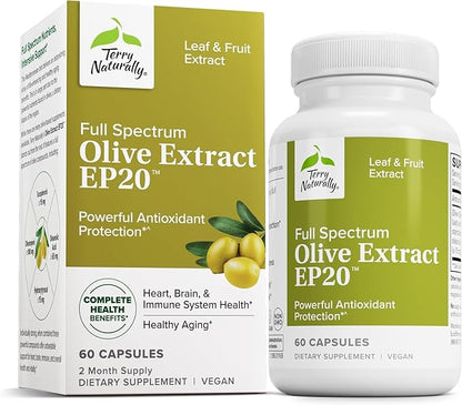 Terry Naturally Olive Extract EP20 - Brain Health Support Supplement with Olive Leaf Extract - Herbal Supplement to Aid Healthy Immune System Function - 60 Capsules (60 Servings)