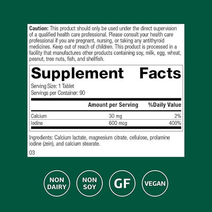 Standard Process Inc. Prolamine Iodine - Thyroid Support with Calcium Lactate, Iodine, Calcium & Magnesium Citrate - 90 Tablets