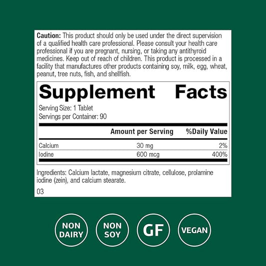 Standard Process Inc. Prolamine Iodine - Thyroid Support with Calcium Lactate, Iodine, Calcium & Magnesium Citrate - 90 Tablets