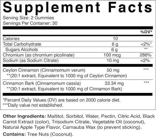 Vitamatic Sugar-Free Chromium Gummies with Ceylon Cinnamon – 2000 mg Equivalent Per Serving (from Extract 83 mg) – Non-GMO, Gluten-Free – 60 Vegan Gummies – 2 Pack