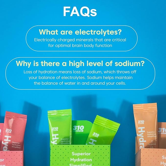 310 Hydrate Electrolyte Powder Packets – Key Vitamins & Minerals – No Sugar – Keto Friendly Hydration Drink – 30 Single Servings, Lemon Lime Flavor