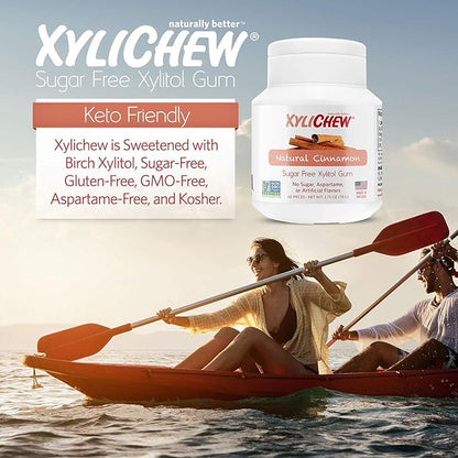 Xylichew 100% Xylitol Chewing Gum Jars - Non GMO, Gluten, Aspartame, and Sugar Free Gum - Natural Oral Care, Relieves Bad Breath and Dry Mouth - Cinnamon, 60 Count (Pack of 4)